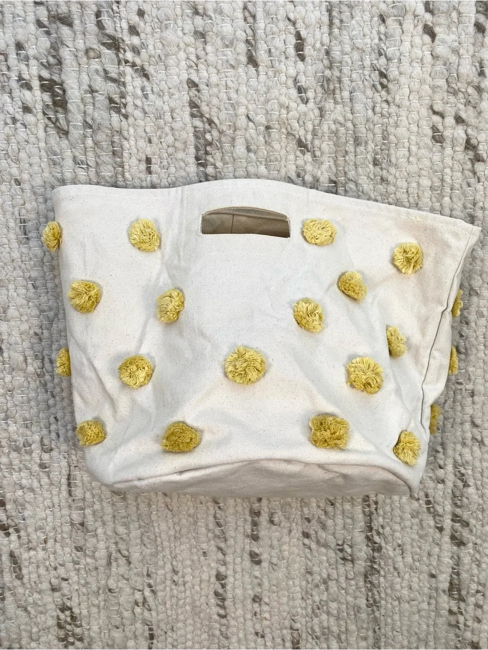 Pehr Pom Pom Yellow Cotton Storage Basket Bin Natural Dijon, Size Medium